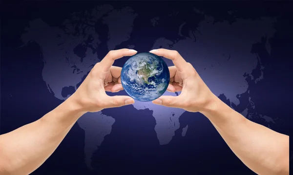 Man hand catching the earth on world map,Elements of this image — Stock Photo, Image