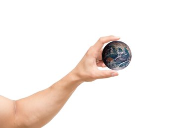 Dünya beyaz arka plan üzerinde yakalamak el adamım, kırpma içerir