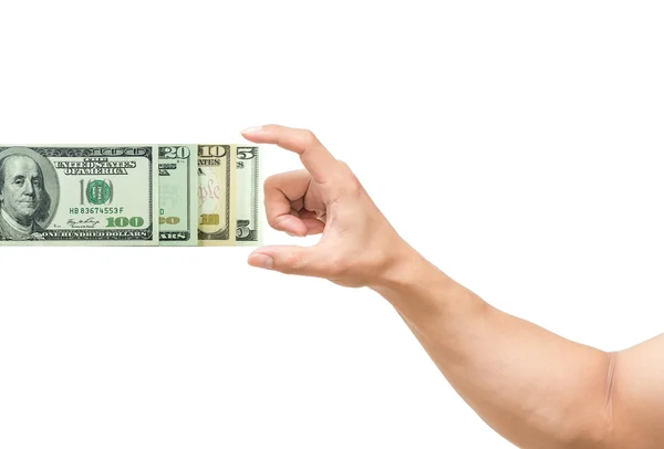 Man hands catching the american dollars money on white background — Stock Photo, Image