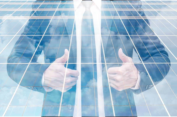 Double exposure of businessman with cityscape building glass — Stock Photo, Image