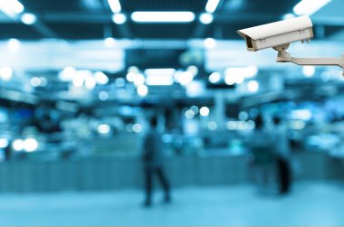 CCTV güvenlik kamera monitörde mağaza gıda mahkemede soyut bulanık fotoğraf