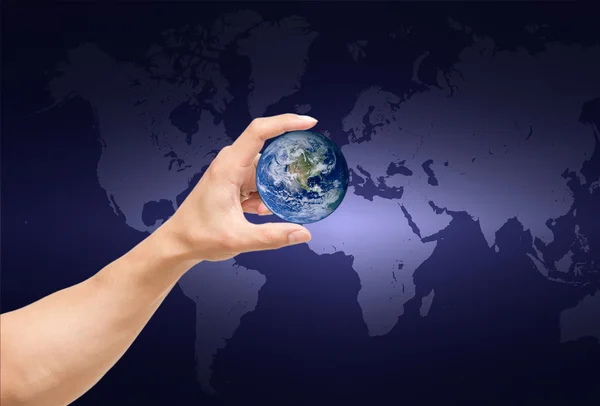 Man hand catching the earth on world map,Elements of this image — Stock Photo, Image