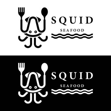 Mürekkep balığı deniz ürünleri vektör simgesi tasarımı