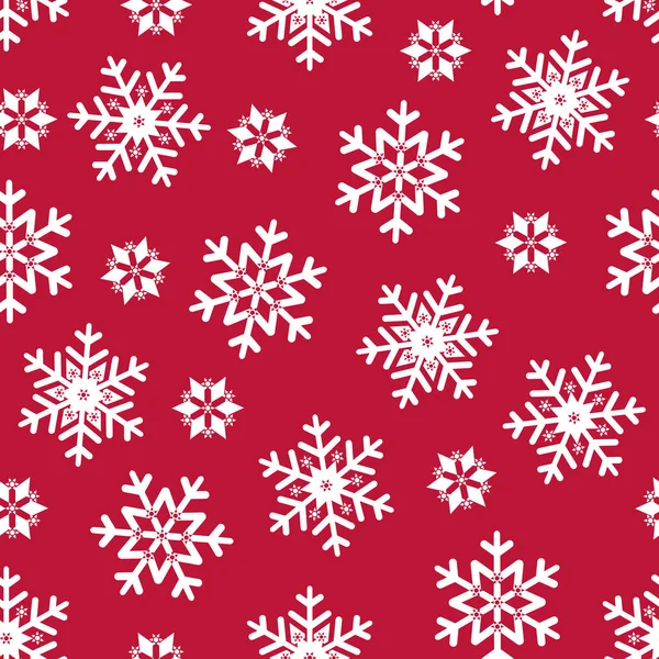 Christmas Seamless Pattern White Snowflakes Red Background — Stock Vector