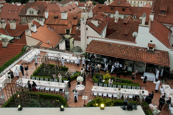 Wedding reception over the rooftops in Prague — Stock Photo, Image