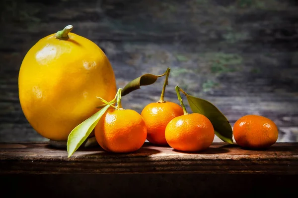Ein Bündel Zitrusfrüchte Scharfem Licht Regal Zitrone Drei Zitrusfrüchte Tachibana — Stockfoto