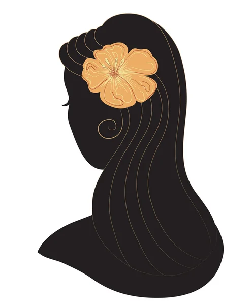 Icono de belleza Chica con una flor en el pelo — Vector de stock