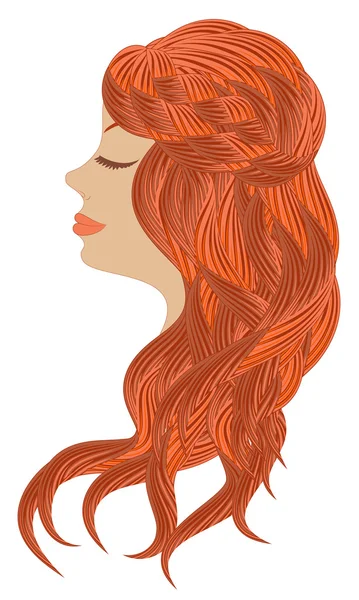 Kızıl saçlı vektör görüntü bir kızla silüeti — Stok Vektör