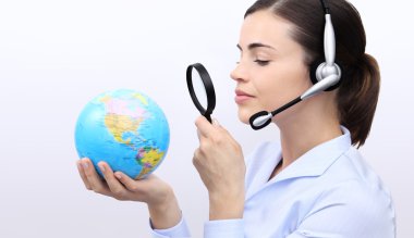 concept search, customer service operator woman with headset, clipart