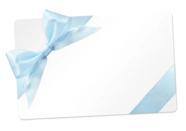 Gift card with blue ribbon bow Isolated on white background — Stock Photo, Image