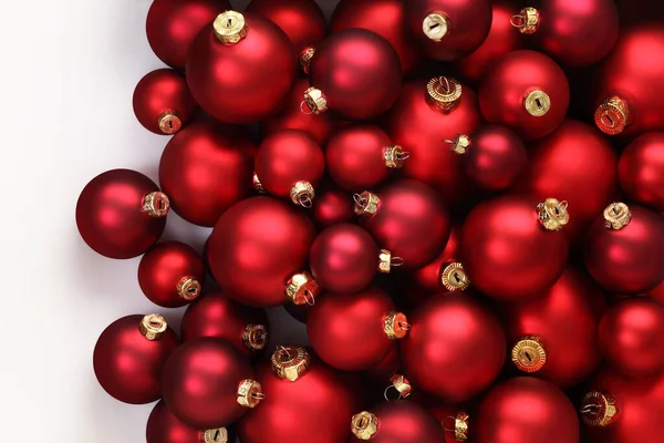 Christmas Decorations Top View Pile Glass Balls Colored Red Isolated — Stock Photo, Image