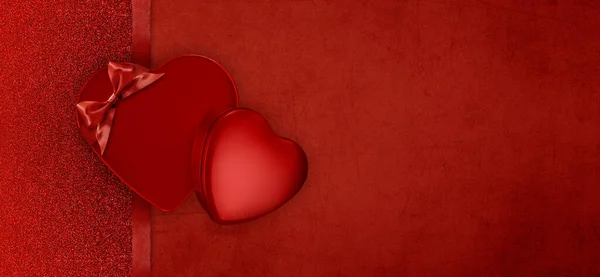 Valentinstag Geschenkkarte Pakete Herzförmigen Boxen Mit Band Und Glänzende Schleife — Stockfoto
