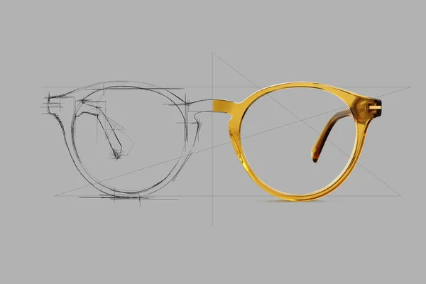 Σχεδιασμός Σκίτσο Σχέδιο Μπεζ Γυαλιά Ματιών Χρώμα Απομονώνονται Γκρι Φόντο — Φωτογραφία Αρχείου