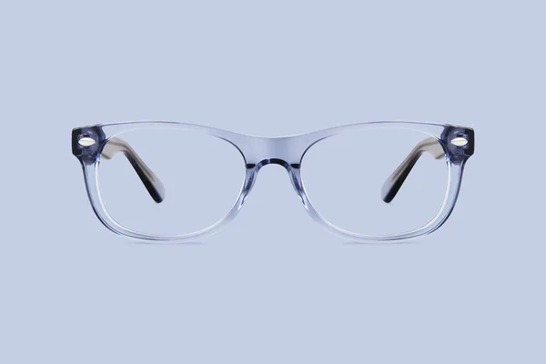 Niebieski Przezroczysty Plastikowe Okulary Oko Odizolowane Tle Idealny Szablon Zdjęcia — Zdjęcie stockowe