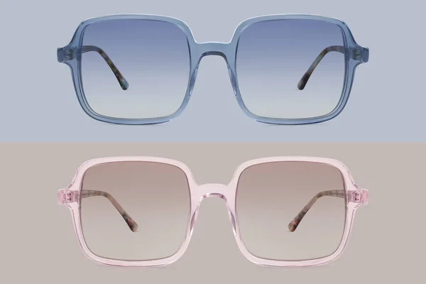 Óculos Sol Moldura Transparente Plástico Azul Rosa Lentes Polarizadas Marrons — Fotografia de Stock