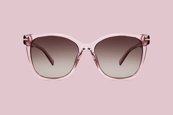 Γυαλιά Ηλίου Ροζ Πλαστικό Διαφανές Πλαίσιο Και Καφέ Πολωμένο Φακούς — Φωτογραφία Αρχείου
