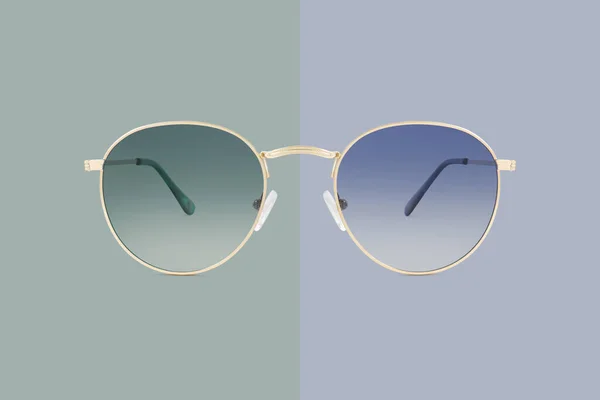 Sonnenbrille Mit Goldenem Metallic Rahmen Und Grün Und Blau Polarisierten — Stockfoto