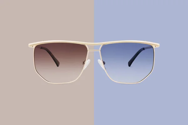 Óculos Sol Moldura Metálica Dourada Lentes Polarizadas Gradiente Marrom Azul — Fotografia de Stock