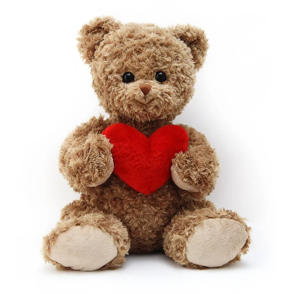 Teddy Bear Red Heart Isolated White Background — Stock Photo, Image