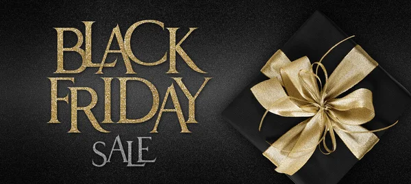 Cadeaubon Black Friday Sale Tekst Zwart Pakket Verpakt Met Gouden — Stockfoto
