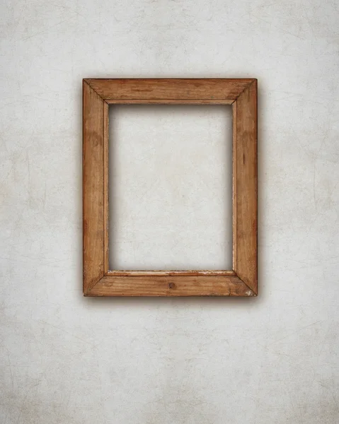 Wooden picture frame blank on the wall with ruined effects — Stock Photo, Image