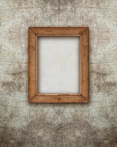 Wooden picture frame blank on the wall with ruined effects — Stock Photo, Image