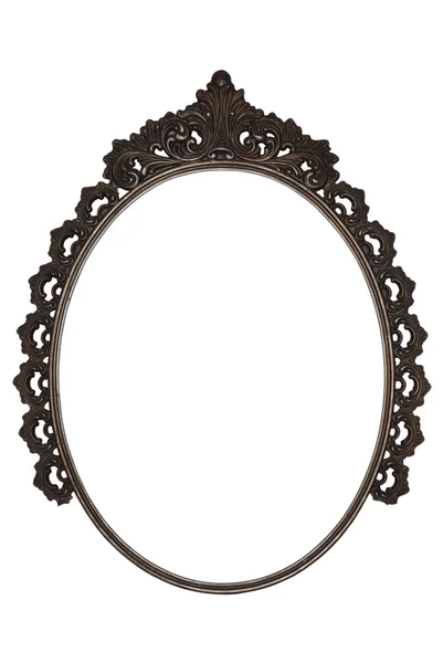 Old oval picture frame metal worked on white background — Stock Photo, Image