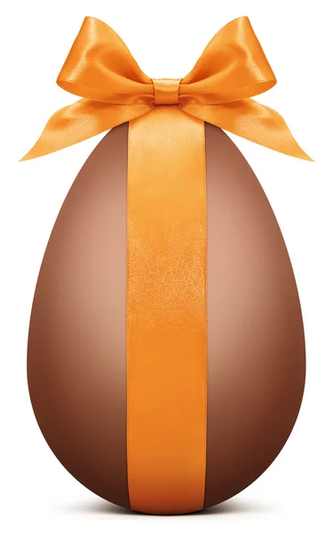 Húsvéti csokoládé tojás az orange szalag íj — Stock Fotó