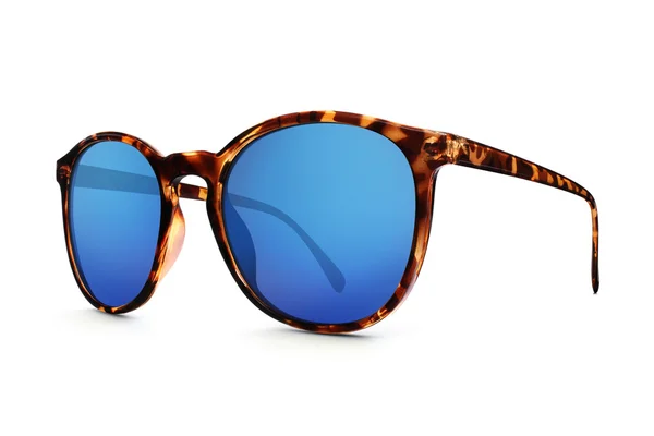 Leopard solglasögon med blå linser spegel isolerade på vit bakgrund — Stockfoto
