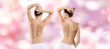 back of woman on pink background clipart