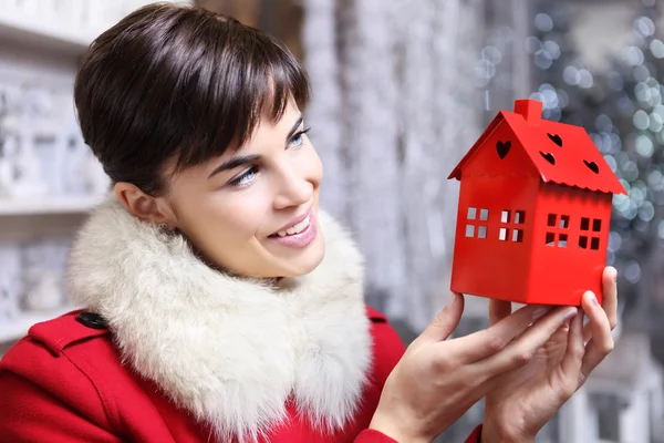 Navidad mujer compras decoración del hogar —  Fotos de Stock