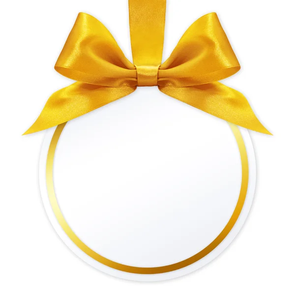 Ball with golden satin ribbon bow on white background — Stock Photo, Image