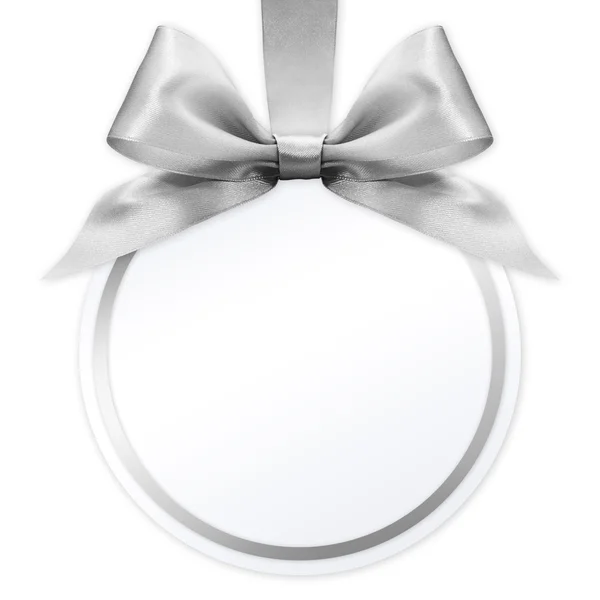 Ball with silver satin ribbon bow on white background — Stock Photo, Image