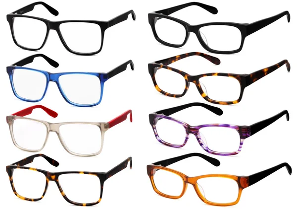 Lunettes isolées sur fond blanc, en différentes couleurs — Photo