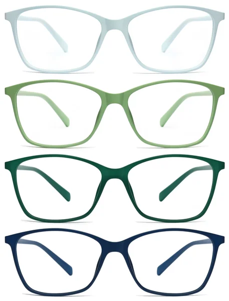 眼镜上白色背景，绿色，蓝色，颜色孤立 — 图库照片