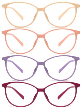 Beyaz arka plan üzerinde pimk, kırmızı, mor, renk izole gözlük