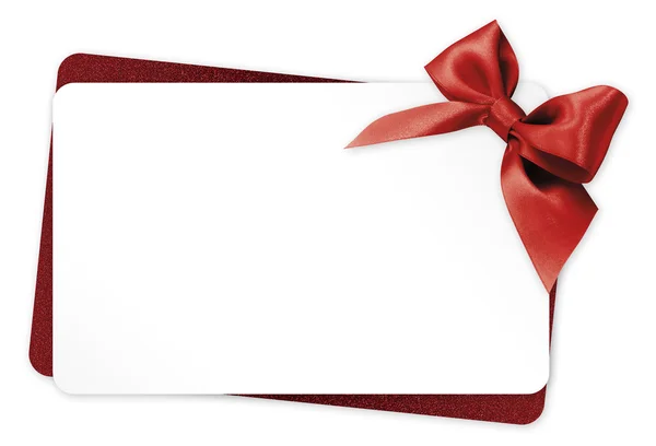 白い背景に赤いリボン弓分離されたギフトカード — ストック写真
