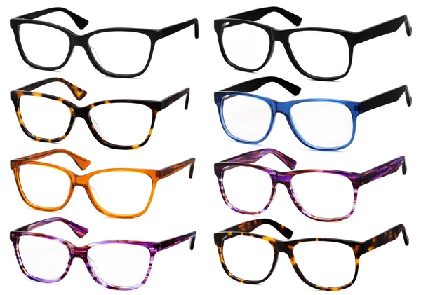 Lunettes isolées sur fond blanc, en différentes couleurs — Photo