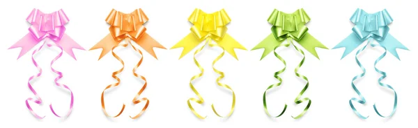 Collection of ribbons bows in shiny colors on white background — Stock Photo, Image