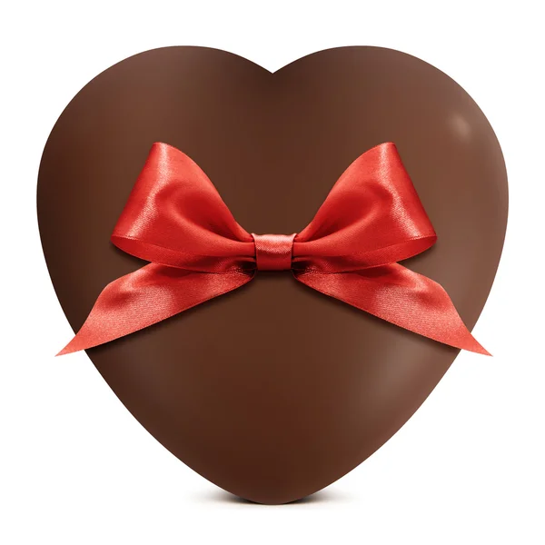 Heart of chocolate with red bow isolated on white background — Stock Photo, Image