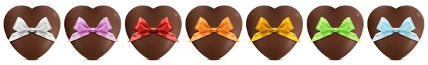 Hearts of chocolate with bow isolated on white background — Stock Photo, Image