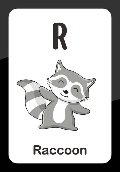 Animal Alphabet Flash Card Για Διάνυσμα Εικόνας Ρακούν — Διανυσματικό Αρχείο