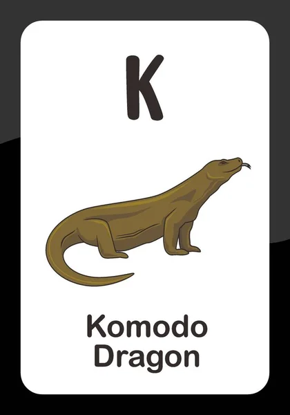 Animal Alphabet Flash Card Für Komodo Dragon Vector Image — Stockvektor
