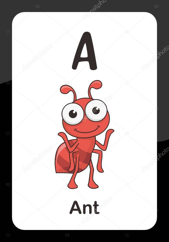Animal Alphabet Flash Card - A for Ant