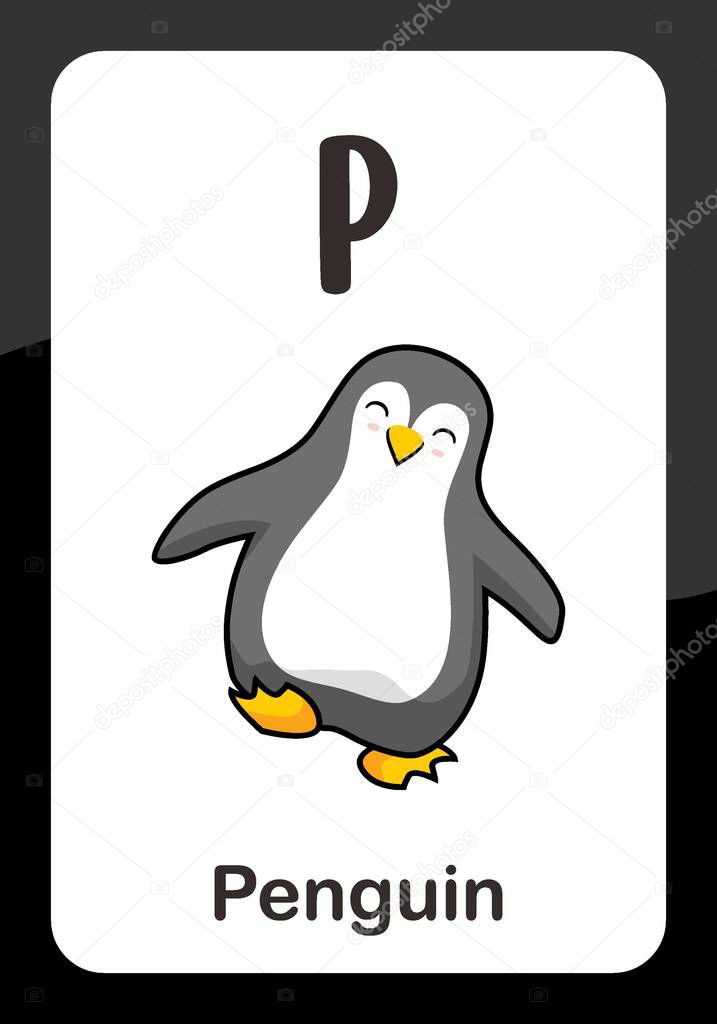 Animal Alphabet Flash Card - P for Penguin Vector Image