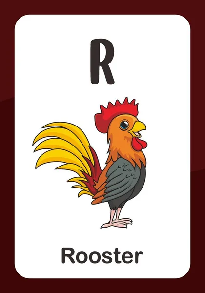 Animal Alphabet Flashcard Untuk Rooster - Stok Vektor