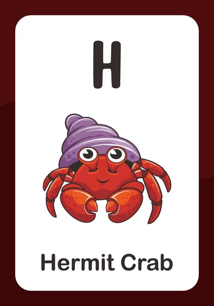 Animal Alphabet Flashcard Για Hermit Crab — Διανυσματικό Αρχείο