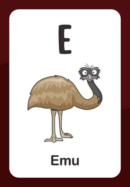 Animal Alphabet Flashcard Για Emu Bird — Διανυσματικό Αρχείο