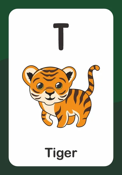 Carte Flash Alphabet Animal Pour Tigre — Image vectorielle