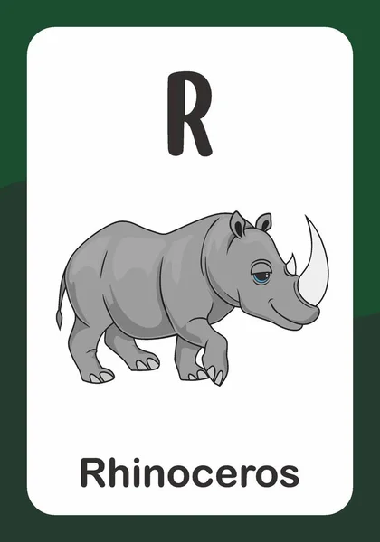 Animal Alphabet Flash Card Για Ρινόκερος — Διανυσματικό Αρχείο